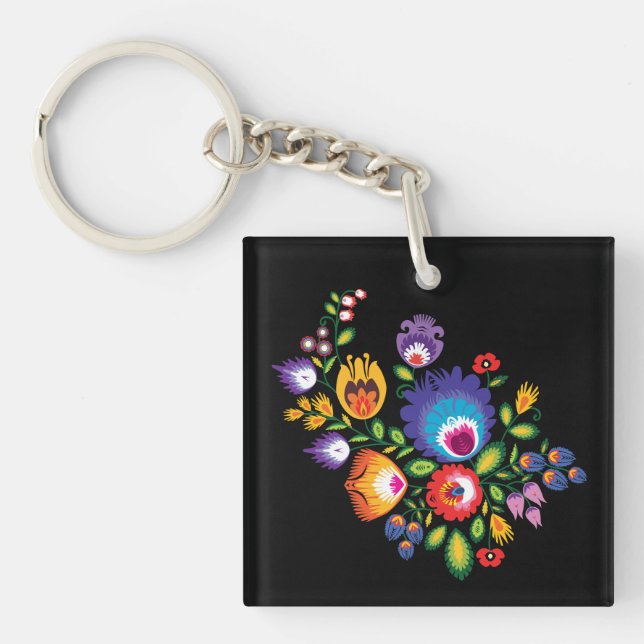 Asymmetrical polish Folk Wycinanki  Key Ring (Front)