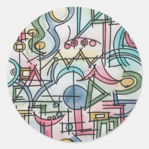 Asymmetry-Hand Painted Abstract Geometric Art Classic Round Sticker