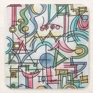 Asymmetry-Whimsical Modern Watercolor Art Square Paper Coaster