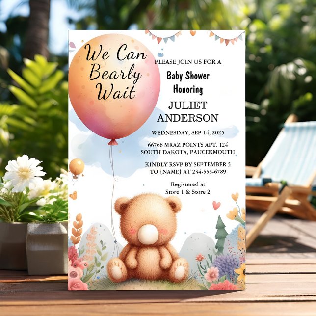At Animal Cub Boho We Can Bearly Wait Baby Shower Invitation (Creator Uploaded)