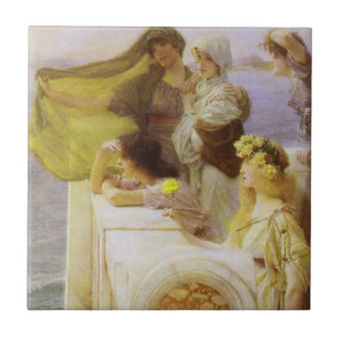 At Aphrodite's Cradle by Sir Lawrence Alma Tadema Tile