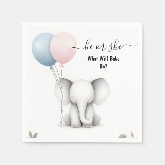 At Big Zoo Baby White Elephant Birth Gender Reveal Napkin (Front)