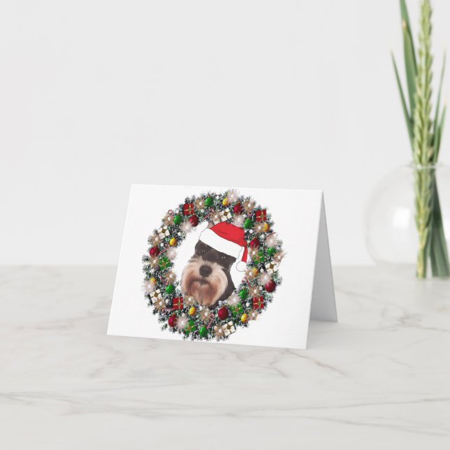 At Christmas - Miniature Schnauzer Holiday Card (Front)