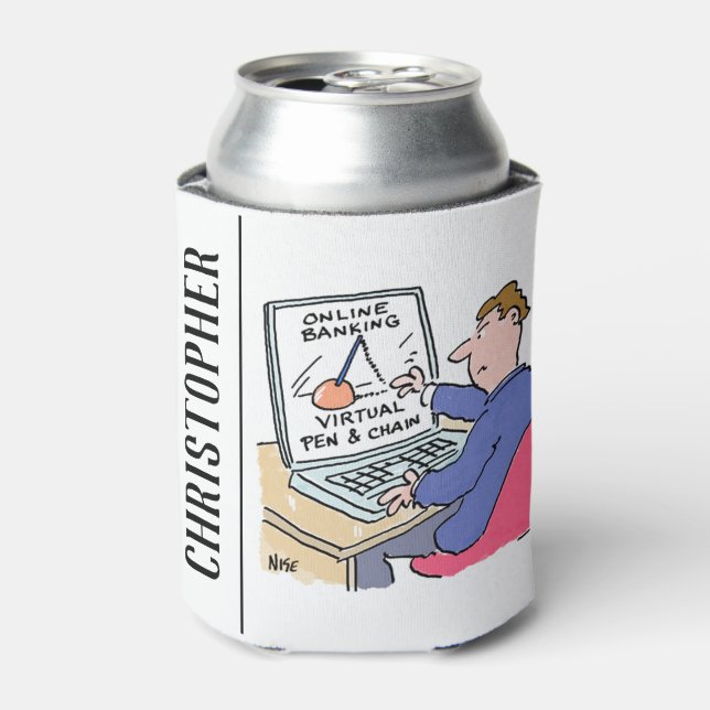 At Computer Online Banking Funny Cartoon Can Cooler (Can Front)