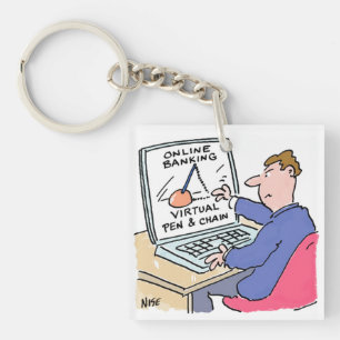 At Computer Online Banking Funny Cartoon Key Ring