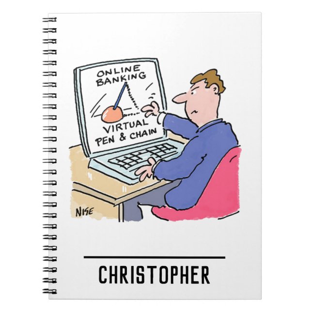 At Computer Online Banking Funny Cartoon Notebook (Front)