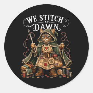 At Dawn Funny Sewing Quilting Cat Lover Girl Cute Classic Round Sticker