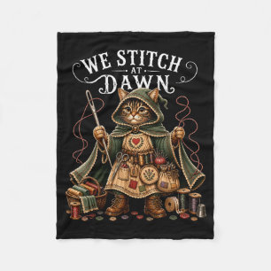 At Dawn Funny Sewing Quilting Cat Lover Girl Cute Fleece Blanket