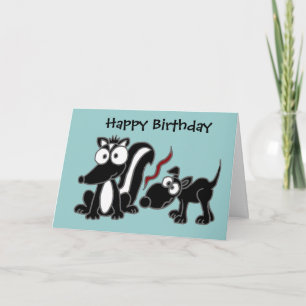 AT- Dog Sniffing Skunk Butt Cartoon Card