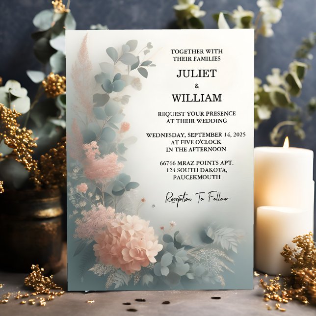 At Eucalyptus Lace Tulle Pastel Dusty Blue Wedding Invitation (Creator Uploaded)