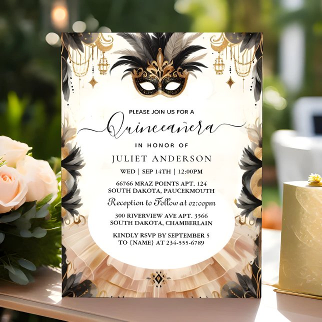 At Fancy Prom Mask Fun Masquerade Quinceañera Invitation (Creator Uploaded)