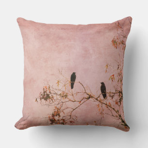 At First Sight Pink Sky and Black Crows Cushion