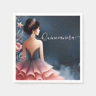 At Glam Ball Gown Spark Dark Navy Blue Quinceanera Napkin