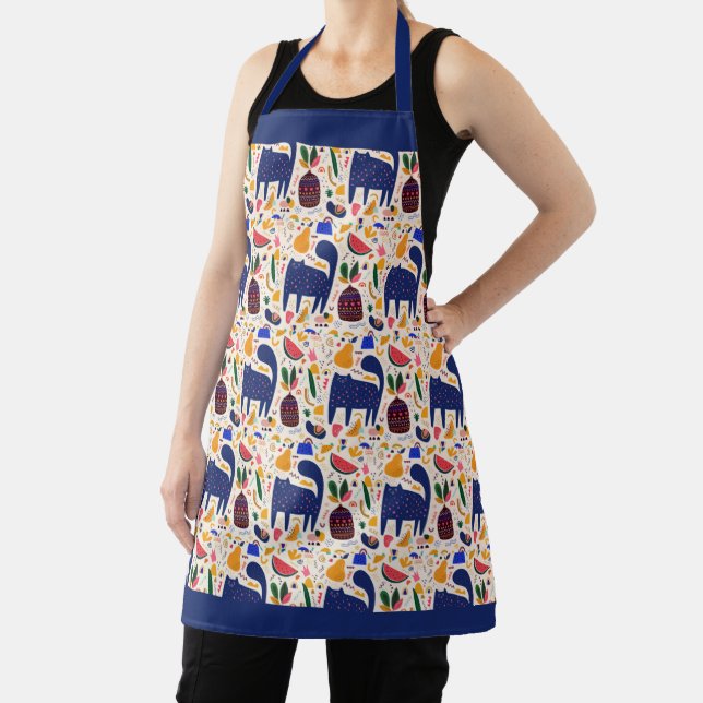At Home Blue Cat Hygge Pattern Apron (Insitu)