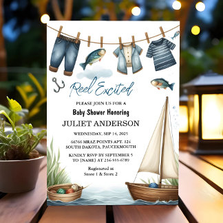 At Hook Bait Fun Wood Little Fisherman Baby Shower Invitation