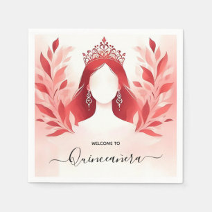 At Hot Pink Crown Tiara Black Lace Red Quinceanera Napkin