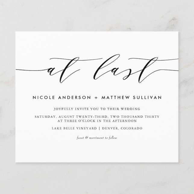 At Last Black Minimalist Script Wedding Invitation (Front)
