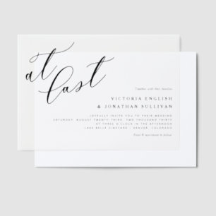 At Last Black Modern Calligraphy Wedding Vellum Invitations