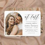 At Last | Budget Elegant Boho Arch Photo Wedding<br><div class="desc">This delicate black calligraphy wedding invitation is perfect for a modern event. The romantic minimalist design features a boho arch photo frame with "at last" in elegant script lettering against a white background. Edit the text in the template boxes to showcase your names, date and time, venue and address, and...</div>