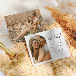 At Last | Budget Elegant Boho Arch Photo Wedding<br><div class="desc">This delicate black calligraphy wedding invitation is perfect for a modern event. The romantic minimalist design features a boho arch photo frame with "at last" in elegant script lettering against a white background. Edit the text in the template boxes to showcase your names, date and time, venue and address, and...</div>