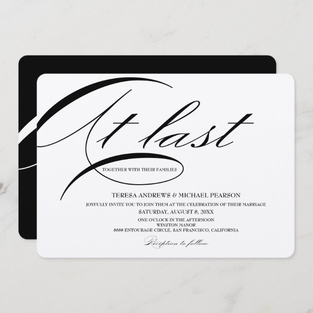 At last Calligraphy Formal Minimalist Wedding  Invitation (Front/Back)