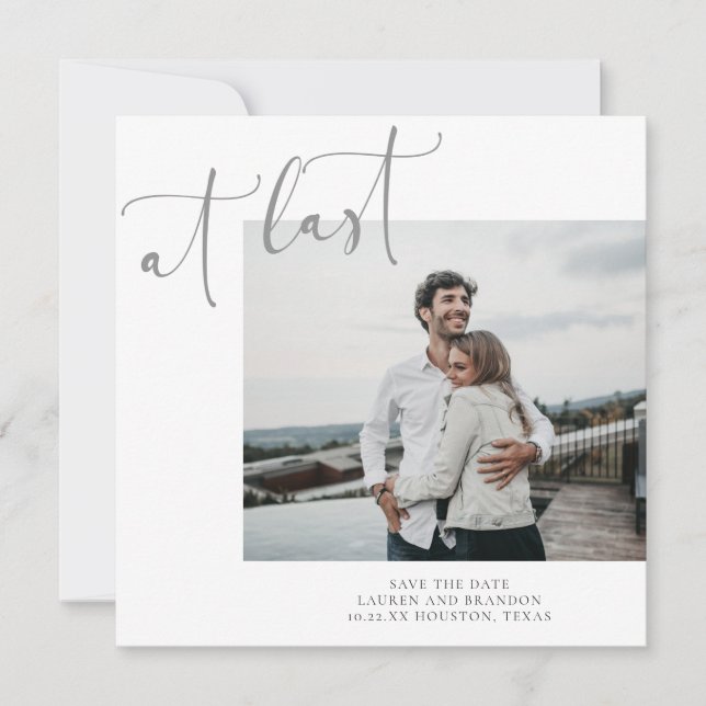 At Last Calligraphy Photo Save The Date (Front)