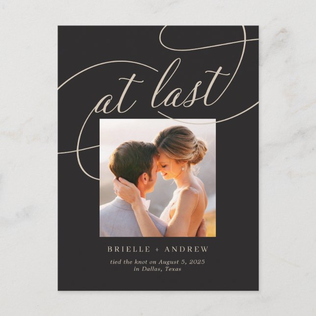 At Last Editable Colour Wedding Announcement Postc Postcard (Front)