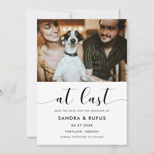 At last Elegant black and white Photo Save The Date (Front)