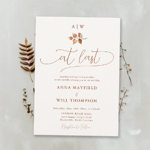 At Last Fall Elegant Calligraphy Foliage Wedding Invitation