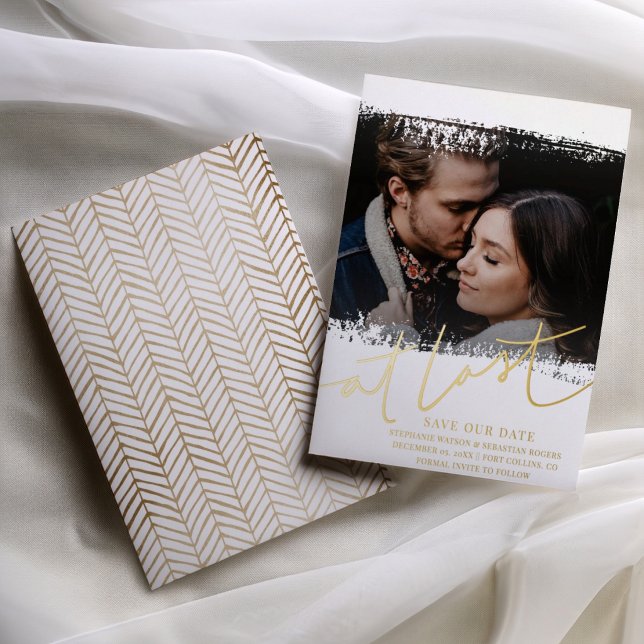 At Last Gold Foil Wedding Save the Date (Creator Uploaded)