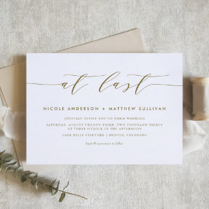 At Last Gold Minimalist Script Wedding Invitation