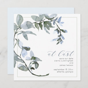 At Last Greenery Powder Blue Floral Save The Date