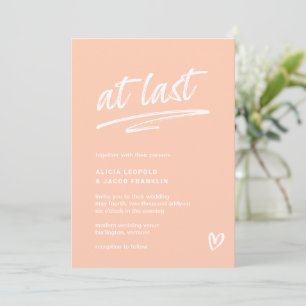 At Last Peach Typography Modern Wedding Invitation