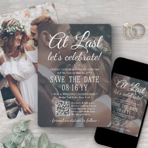 At Last Postponed Wedding Reception Photo QR Code Save The Date