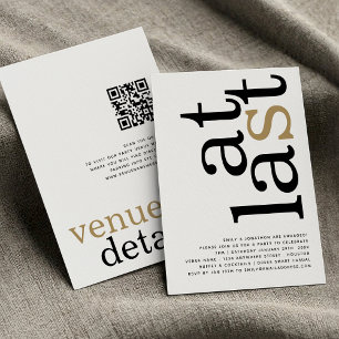 At Last QR Code White Black Gold Engagement Invitation