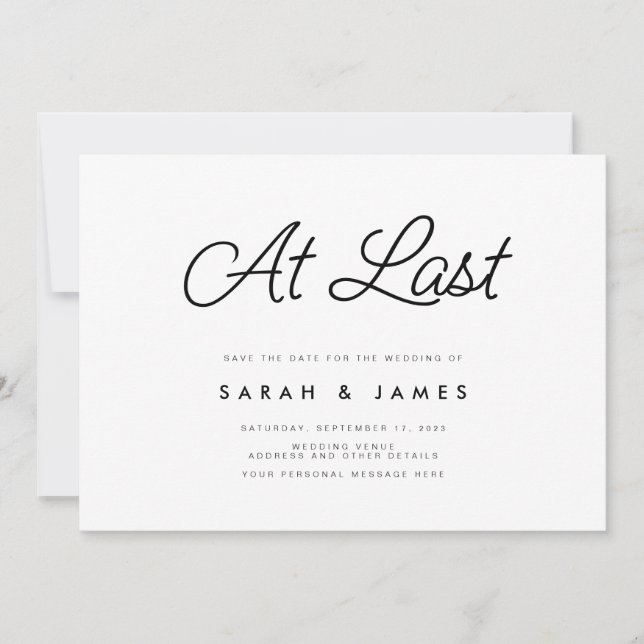 At Last Script Modern Minimalist Save The Date (Front)