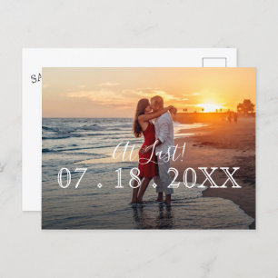 At Last Simple Modern Photo Wedding Save the Date Announcement Postcard