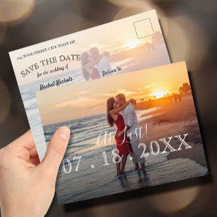At Last Simple Modern Photo Wedding Save the Date Announcement Postcard