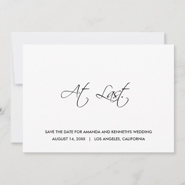 At Last Simple Save The Date Wedding Invitation (Front)