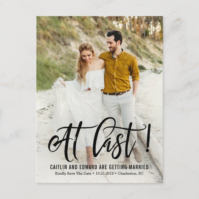 At Last Wedding Save The Date Postcard Black (Front)