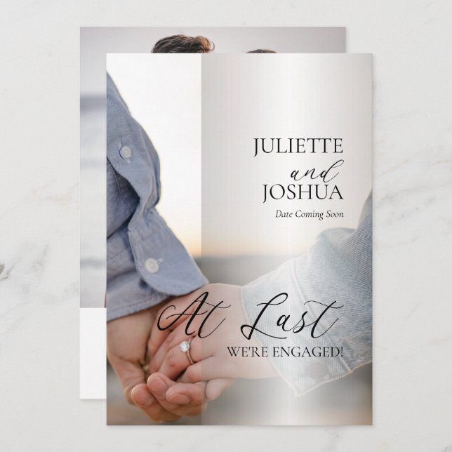 At Last We're Engaged 2 Photo Engagement Announcement (Front/Back)