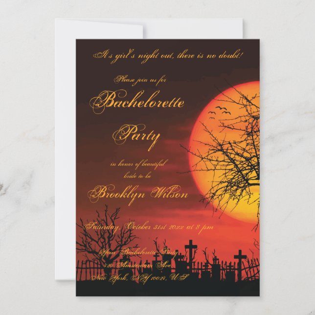 At Night Halloween Bachelorette Party Invitations (Front)