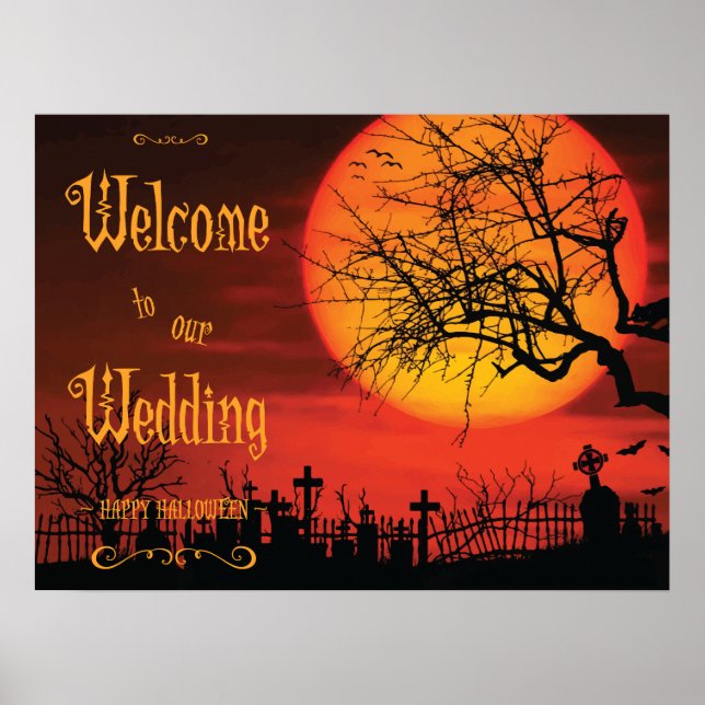 At Night Halloween Wedding Reception Sign 24x18 (Front)