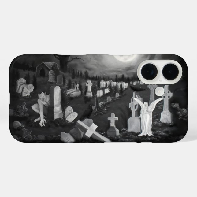 At night on the cemetery - Angel with Devil Case-Mate iPhone Case (Back (Horizontal))