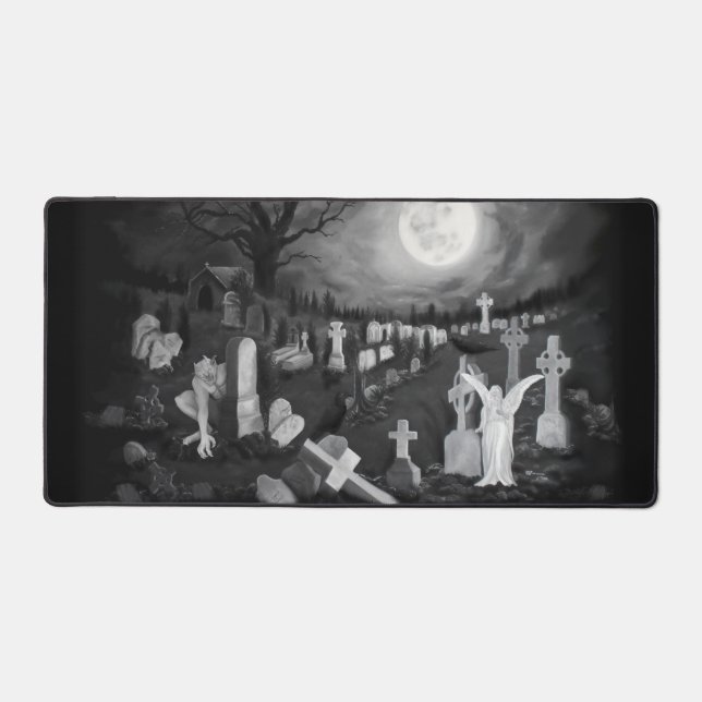 At night on the cemetery - Angel with Devil Desk Mat (Front)