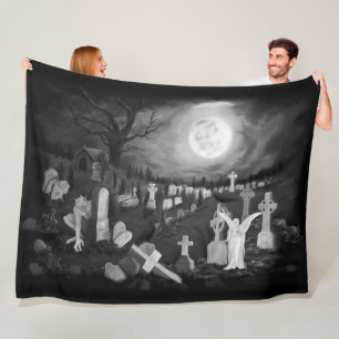 At night on the cemetery - Angel with Devil Fleece Blanket