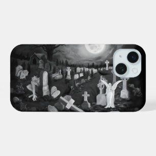 At night on the cemetery - Angel with Devil iPhone 15 Case