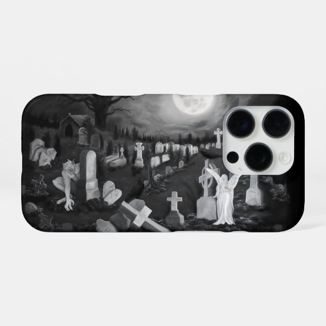 At night on the cemetery - Angel with Devil iPhone Case (Back Horizontal)
