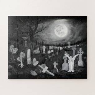 At night on the cemetery - Angel with Devil Jigsaw Puzzle