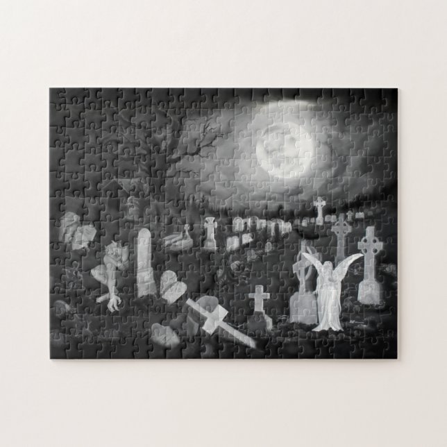 At night on the cemetery - Angel with Devil Jigsaw Puzzle (Horizontal)